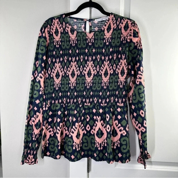 Michelle McDowell Mills Berry‎ Blouse Top Smocked Print Size Large Gorgeous - Picture 1 of 11